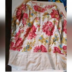 J.Jill Blouse Womens Size Small Floral Print Ruffle Bottom Bell 3/4 Sleeves